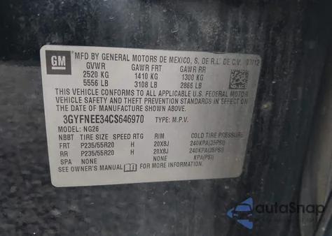 2012 Cadillac Srx Performance Collection z USA, uszkodzony, nr VIN 3GYFNEE34CS646970